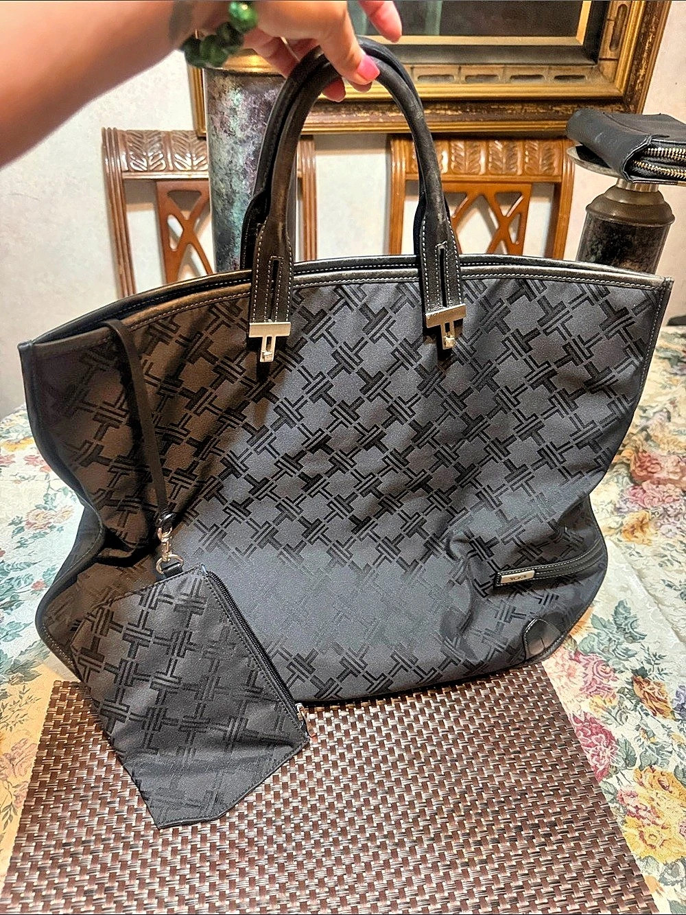 Tumi Black Geometric Tote with Pouch